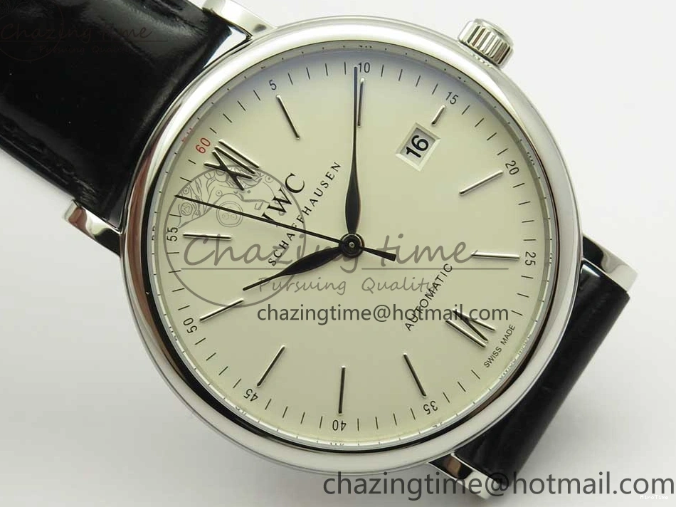 MIROTIME 0217 Portofino Automatic SS FKF 1:1 Best Edition White Dial SS Markers on Black Leather Strap A QuickDry 7138